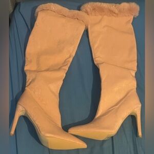 Elegant Pink Knee-High Women's Boots with Fur